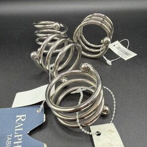 Vintage Set/ 4 Ralph Lauren Table Linens Twist w Balls Napkin Rings Silverplate